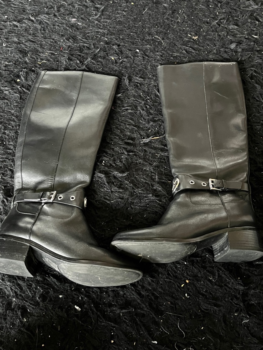 Michael Kohrs Black Leather Mid-Calf Buckle Heeled Boots-Size 5m
